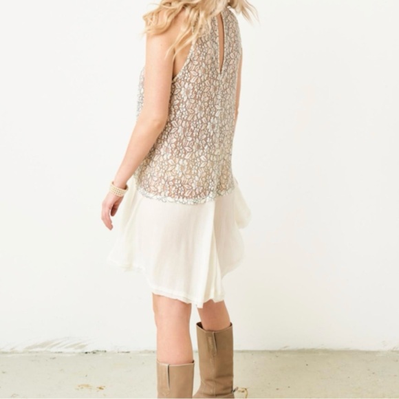 FREE PEOPLE Tell Tale Heart White Lace Tunic Dress Skater Swing Size Medium Boho - Picture 3 of 14